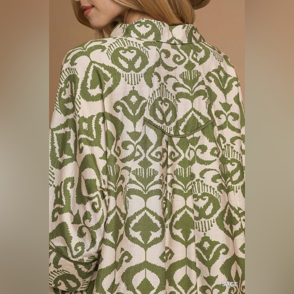 Umgee Abstract Print Button-Up Oversized Shirt - Picture 6 of 6
